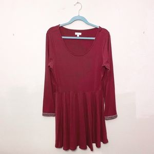 Charming Charlie Long-Sleeved Dress with Rhinestone Sleeve Maroon Size L